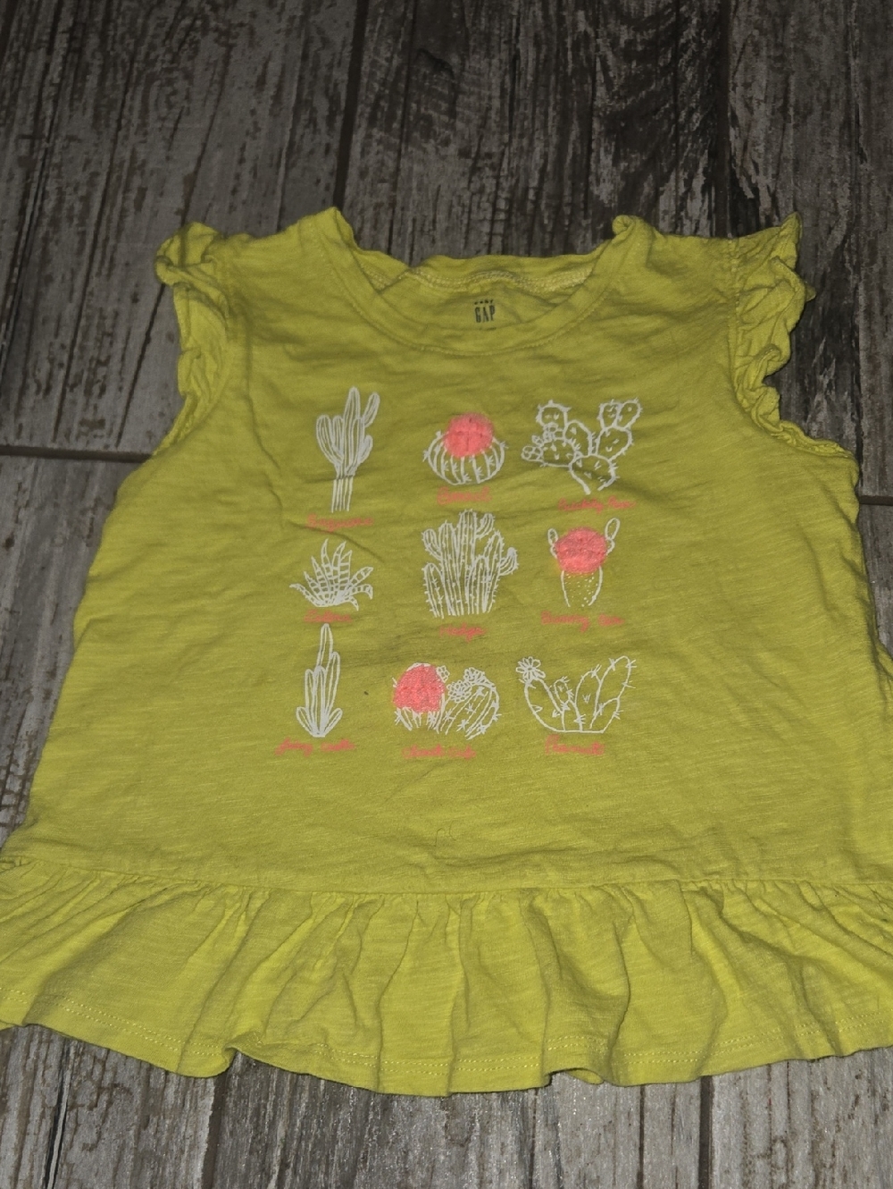 GAP Green Ruffle Tank with Cactus Graphics